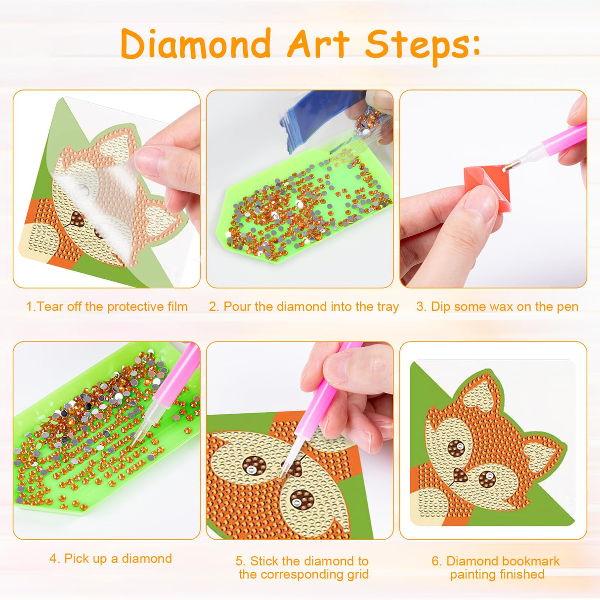 Anseal 8 Pcs Diamond Art Bookmarks, Rhinestone Crystal Corner Bookmarks for Book Lovers, Triangle Embroidery Painting Arts Crafts Book Mark for Kids (Animal) Anseal