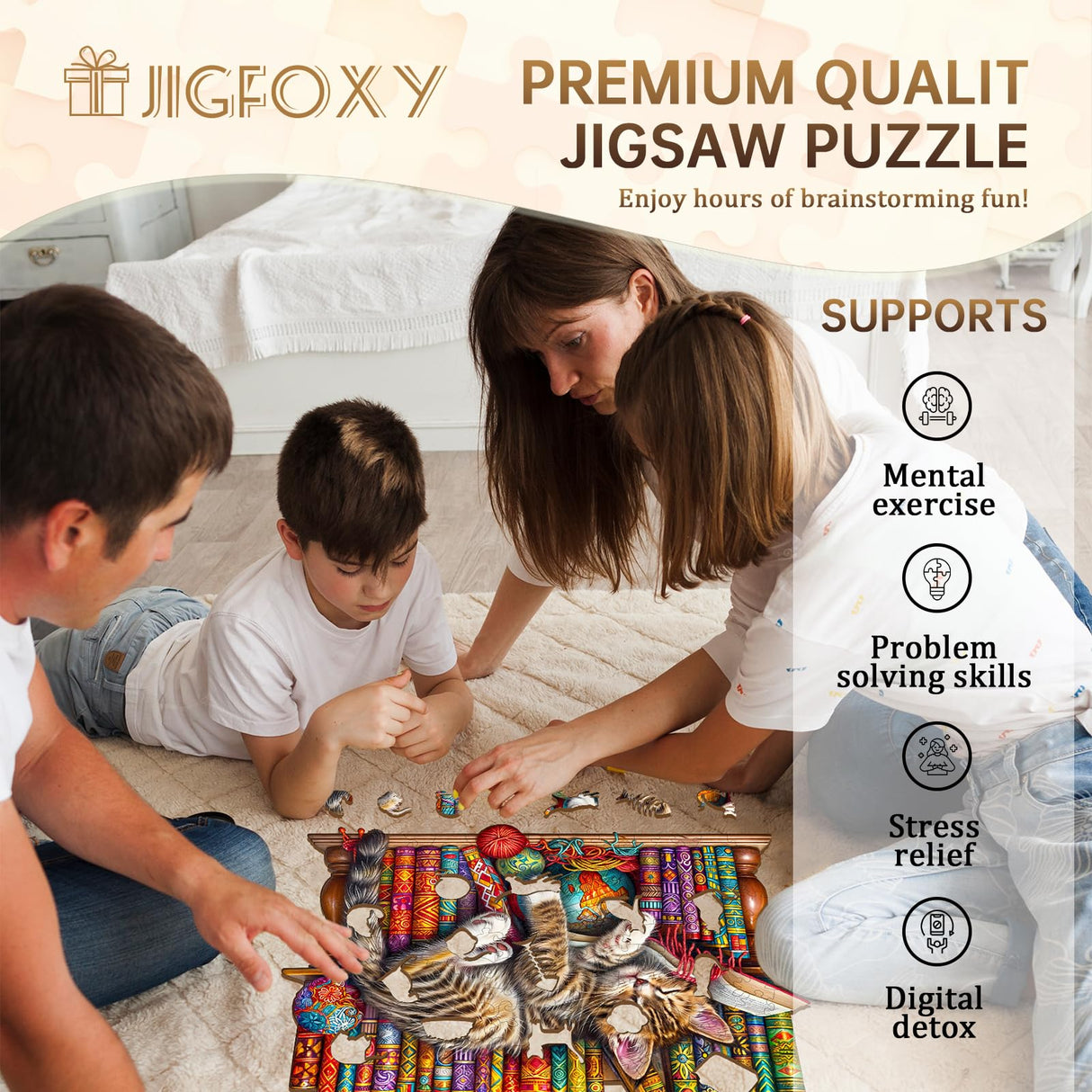 Jigfoxy Wooden Puzzles for Adults, Cat Wood Puzzles Adult, Unique Animal Shape Wooden Jigsaw Puzzles, Birthday Gifts for Puzzles Lovers Family Friend (S-8.5 * 6.9in-100pcs) Jigfoxy