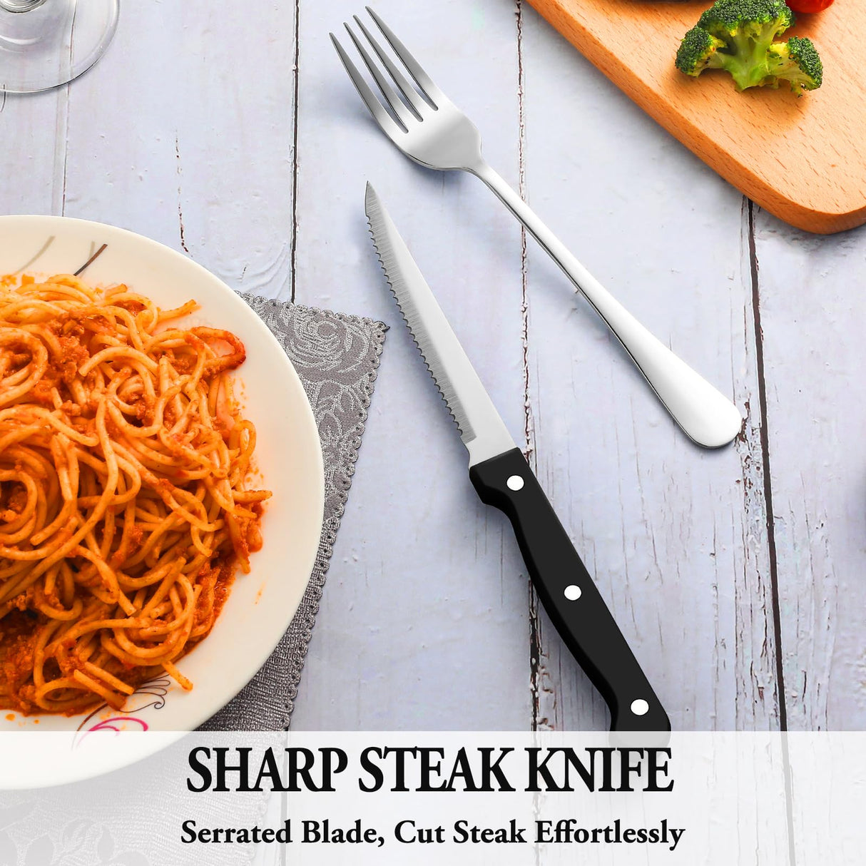 24 Pcs Silverware Set with Steak Knives Service for 4,Stainless Steel Flatware Set,Mirror Polished Cutlery Utensil Set,Home Kitchen Eating Tableware Set,Include Fork Knife Spoon Set,Dishwasher Safe MUTNITT