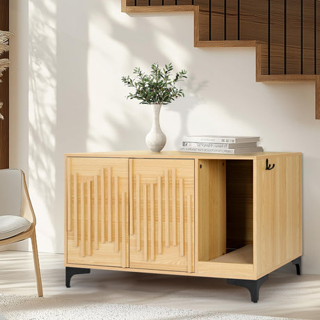 JubiNatural Cat Litter Box Enclosure,Stylish Hidden Litter Box Furniture, Modern Cat Litter Furniture Cabinet, Side End Table, Cat House with Scratch Pad, for Living Room, Bedroom, Entry Foyer JubiNatural