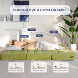 MAXYOYO Tri-Fold Mattress, 6 Inch Tufted Folding Mattress Full Foam Bed, Foldable Floor Couch Guest Bed Topper Portable Camping Sleeper with Corded Fabric, Green, 53"x75" MAXYOYO