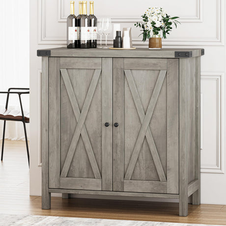 IDEALHOUSE Buffet Cabinet Farmhouse Storage Cabinet with Doors and Shelves, Buffets and Sideboards Entryway Cabinet with Storage Accent Console Cabinet for Living Room, Dining Room (Rustic Grey) IDEALHOUSE