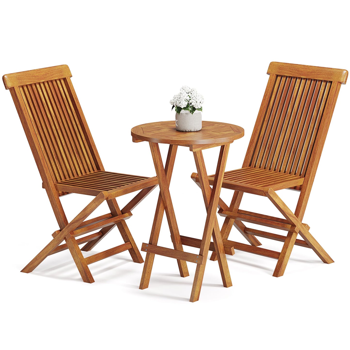 YITAHOME 3 Piece Teak Wood Patio Bistro Set with 2 Folding Chairs and Round Table, Folding Dining Table and Chairs with Metal Buckles for Backyard, Balcony, Pool, Porch, Deck - WoodArtSupply