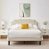 VECELO Full Upholstered Platform Bed Frame with Tufted Adjustable Headboard/Mattress Foundation/Wood Slat Support,Easy Assembly,Beige VECELO