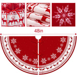 Christmas Tree Skirt 48 inch Large Tree Skirt Snowflake Reindeer Red Xmas Tree Skirt Rustic Christmas Tree Mat Decorations for Winter New Year Holiday Party Decor Indoor Outdoor JXOUYDAD