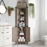 OKD Tall Corner Cabinet, Farmhouse Storage Cabinet with Barn Door Design & Adjustable Shelves, Home Space Saver for Bathroom, Living Room, Light Rustic Oak OKD