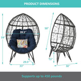 HLNPTN Patio Egg Chair Wicker Outdoor Egg Basket Chairs, Oversized Outdoor Furniture PE Rattan Patio Lounge Chair 440lb Capacity Sofa Seat with Stand & Gray Cushions for Indoor, Living Room, Backyard HLNPTN