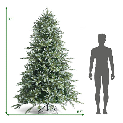 Goplus 8ft Artificial Christmas Tree, Feel Real Unlit Hinged Xmas Spruce Tree w/ 1658 Mixed PE & PVC Branch Tips, Metal Stand, Wintry Indoor Decoration for Holiday Festival