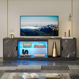 Bestier TV Stand for 65/70/75/80 inch TV, 70 inch LED Entertainment Center with Storage for PS5 Xbox, Modern TV Console Table for Living Room Bedroom, Adjustable Glass Shelf, Black Marble Bestier