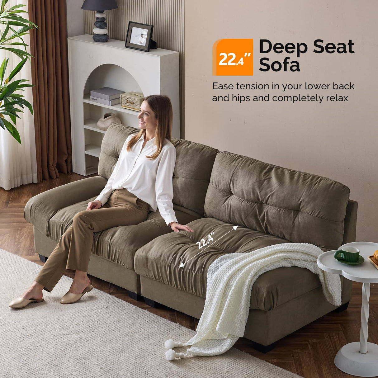 VINGLI Cloud Couch 80" Loveseat, 22.4" Deep Seat, Suede Upholstery Cozy Comfy Couches for Living Room Modern Love Seat Sofa, Pillow Armrest (Brown) VINGLI