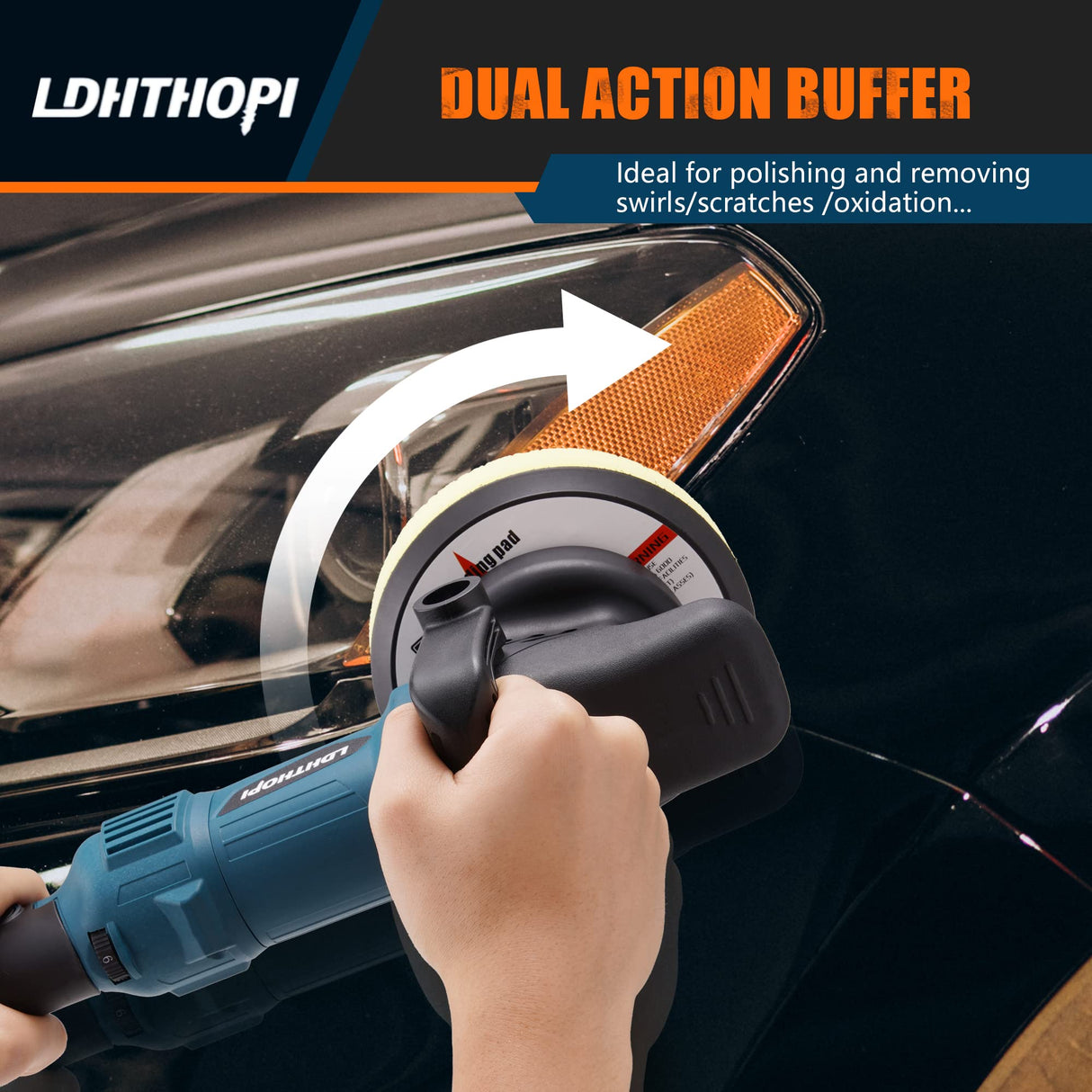 LDHTHOPI Dual Action Polisher, 980W 5/6 Inch Random Orbital Buffer Polisher for Car Detailing, 2800-5800RMP, 6 Variable Speed Buffer Polisher with 8 Detachable Pads LDHTHOPI