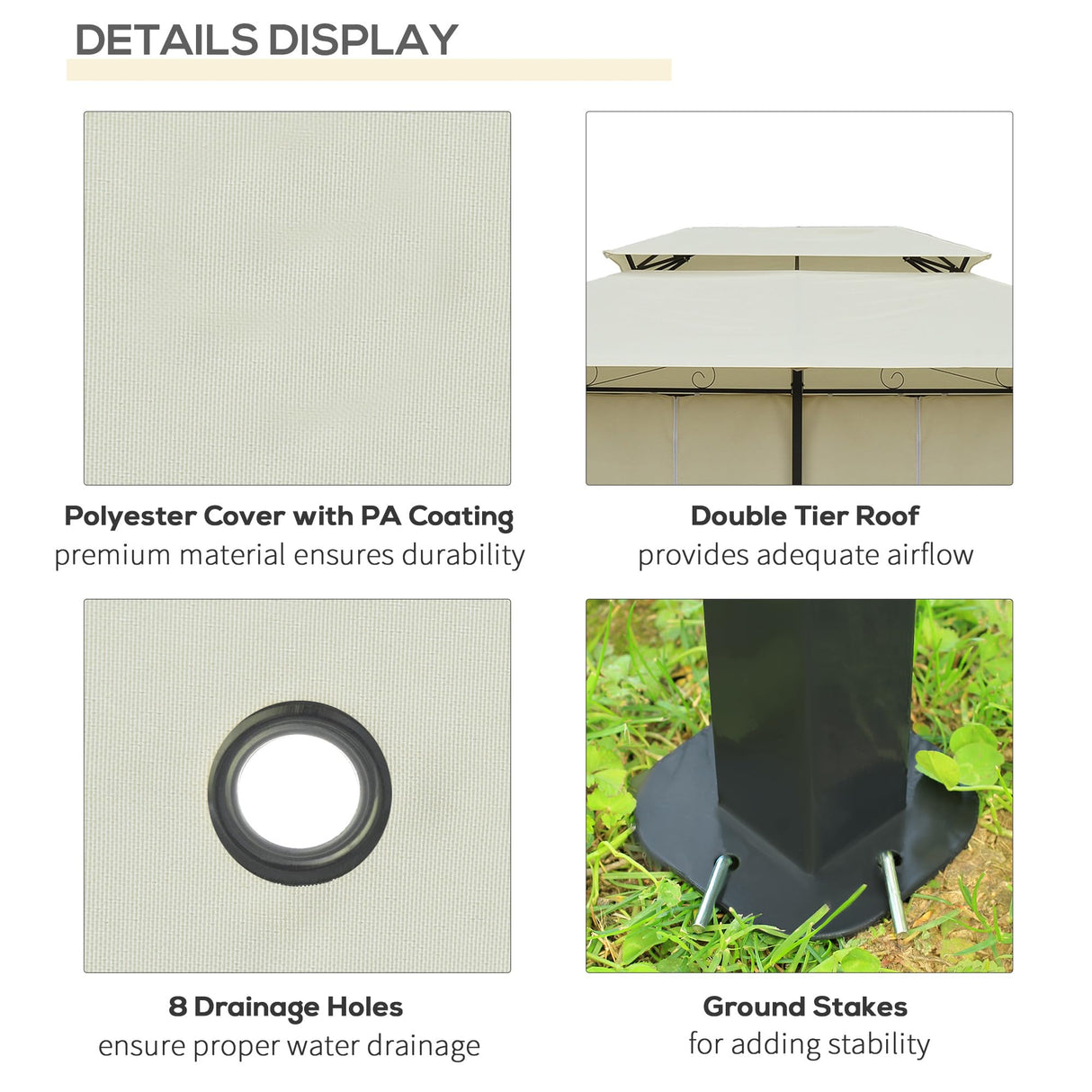 Outsunny 10' x 13' Patio Gazebo, Outdoor Gazebo Canopy Shelter with Curtains, Vented Roof, Steel Frame for Garden, Lawn, Backyard and Deck, Cream White Outsunny