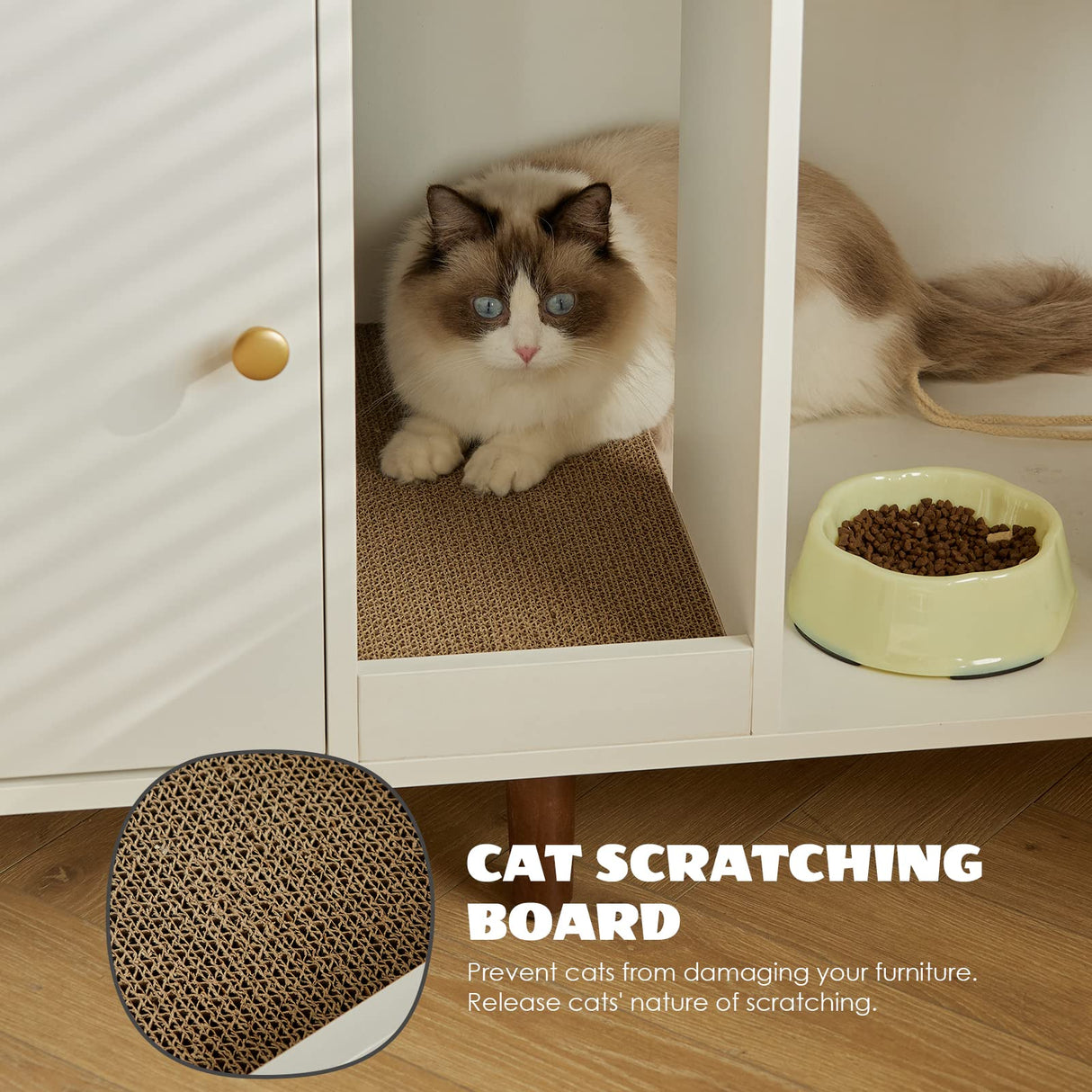 JanflyHome Litter Box Enclosure for 2 Cats, Double Hidden Litter Box Cabinet Furniture with Scratching Pad, Indoor Wood End Table Side Table Cat Washroom, White JanflyHome