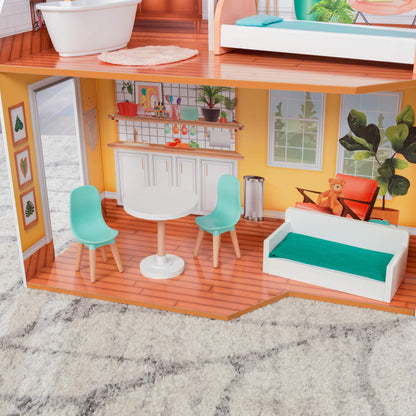 KidKraft Emily Wooden Dollhouse with 10 Accessories Included, for 12" Dolls, Gift for Ages 3+