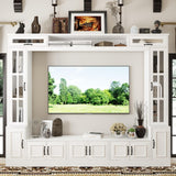 ECACAD Wall Unit Media Console Entertainment Center with 12 Doors, Large TV Stand Set with Tempered Glass Doors and Adjustable Shelves for Living Room, White (96.9”W x 15.7”D x 78.7H) ECACAD
