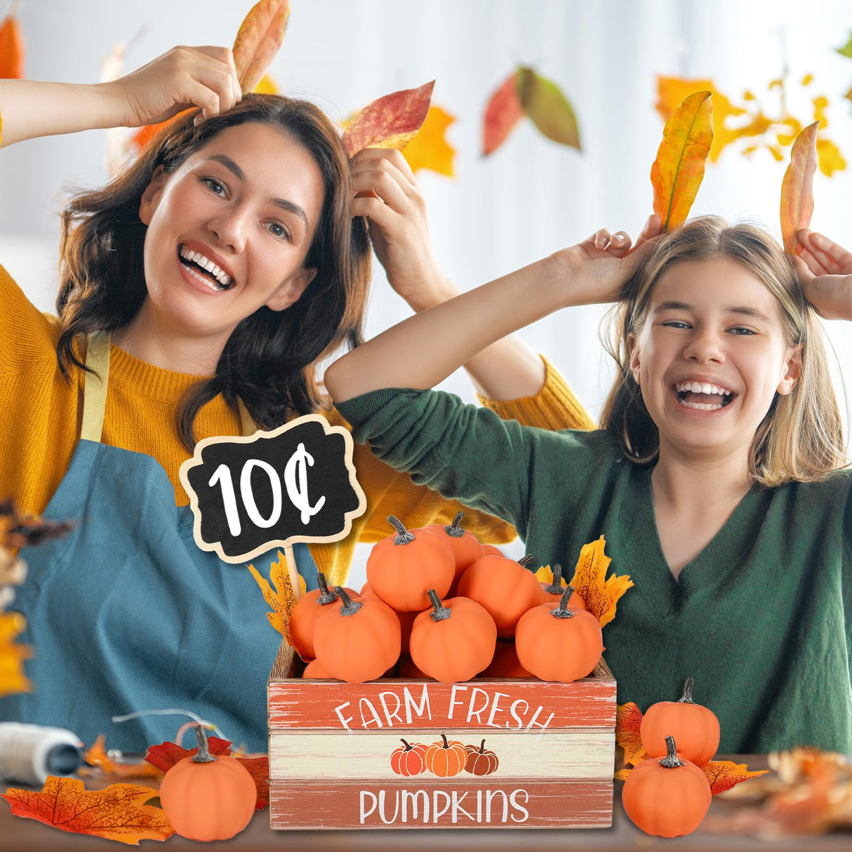 Whaline Fall Decorations for Home Indoor Fall Thanksgiving Table Decor Wooden Crate with Pumpkin Maple Leaf Wood Frame Small Blackboard Farmhouse Fall Kitchen Tiered Tray Decor Mantle Shelf Desk Whaline