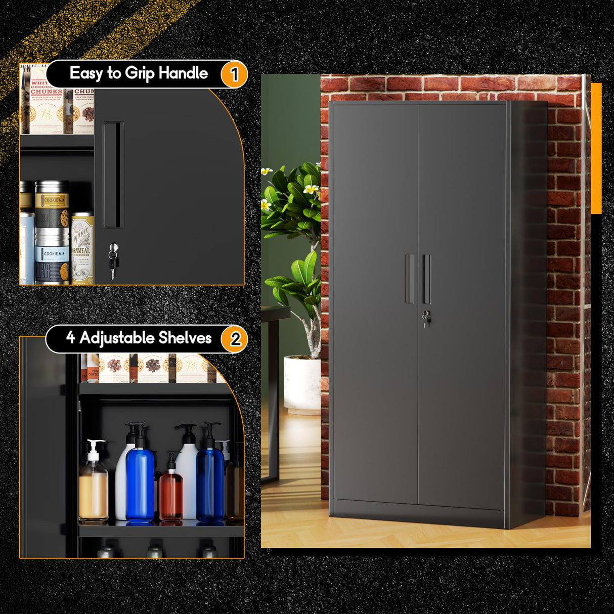 Greenvelly 72" H Metal Storage Cabinet with Doors, 36" W×18" D Lockable Metal Cabinet with Doors and Adjustable Shelves, Tool Storage for Office, Home, Garage, School (Easy Assemble) Greenvelly