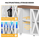 DWVO 75-120 Gallon Aquarium Stand with Power Outlet & LED Light, Cabinet for Accessories Storage - Heavy Duty Metal Fish Tank Stand Suitable for Turtle Tank, Reptile Terrarium, 2000LBS Capacity, White DWVO