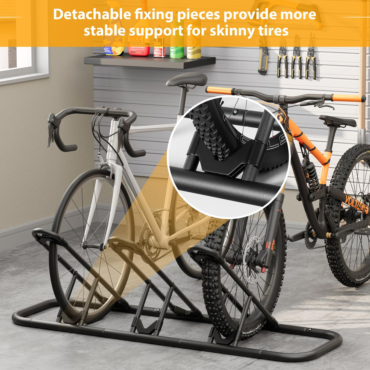 Mr IRONSTONE Bike Rack, Floor Bike Rack for Garage, Indoor/Outdoor Bike Storage Stand Bicycle Parking Rack, for Mountain Bike, Road Bike and Kids Bike (Black, 3 Bike) Mr IRONSTONE