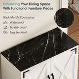 Maupvit 32" L Sideboard Buffet Cabinet with Storage, Farmhouse Tall Coffee Bar Table with Black Wood Countertop for Kitchen Dinning Room, Living Room, Antique White Entryway Accent Cabinets Maupvit