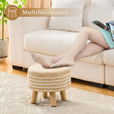 Cpintltr Round Seagrass Ottoman Footstool Handwoven Water Hyacinth Pouf with Solid Wood Legs Shoe Changing Stool Sturdy & Stylish Footrest for Living Room Balcony or Garden White Cpintltr