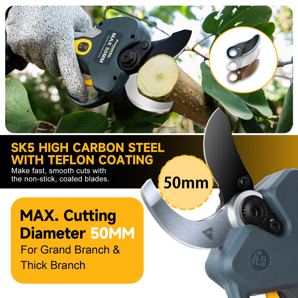 2-in-1 Electric Pruning Shears with Extension Pole 8.2-ft, Professional Electric Tree Pruner Cutter Compatible with Makita 18V Battery Secateurs Cordless 50mm (2 inch) Cutting Heavy Duty Garden Tool Prunarbo