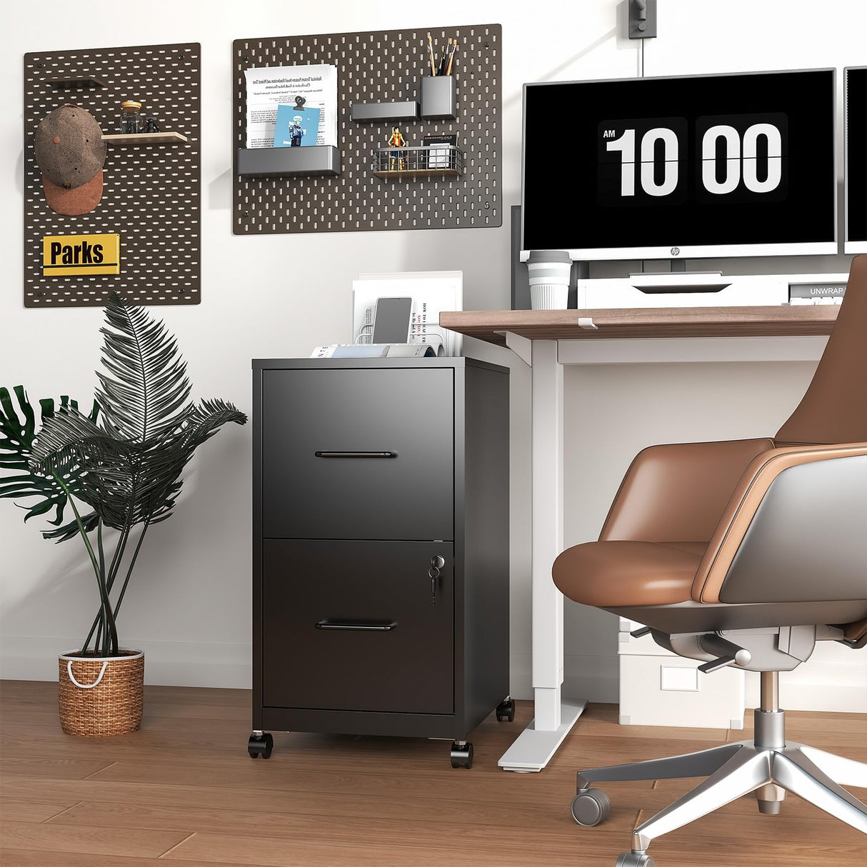 FLIXELIO 2 Drawer File Cabinet with Lock,Small Rolling Metal Office Storage Mobile Filing Cabinet Under Desk,Vertical Locking File Cabinets with Wheels for Home Office,Legal Required Assembly,Black FLIXELIO