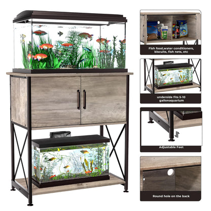 Herture 20-29 Gallon Aquarium Stand Metal Frame Fish Tank Stand with Cabinet Storage, for 20 Gallon Long Aquarium,30.7" L*16.5" W Tabletop,330LBS Capacity Grey PG01YGZ - WoodArtSupply