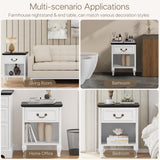 Fynar Night Stand Set of 2, White Wood Nightstand with Drawer and Open Cubby, Farmhouse Bedside Table with Large Storage, End Table for Bedroom Sofa Office(2, White) Fynar