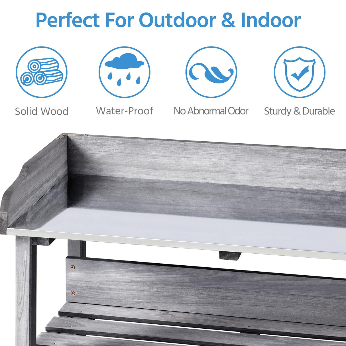 Yaheetech Garden Potting Table Horticulture Potting Bench w/Storage Shelf W/Metal Tabletop w/Hook 3 Shelves Workstation Work Benches Station, Gray Yaheetech