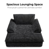 LIKIMIO 59'' Oversized Chaise Lounge Chair Indoor, Upholstered Sofa Bed with Thick Cushion and Armrests, Sleeper Chair - Plush Corduroy Chair Bed for Living Room, Bedroom (Black) LIKIMIO