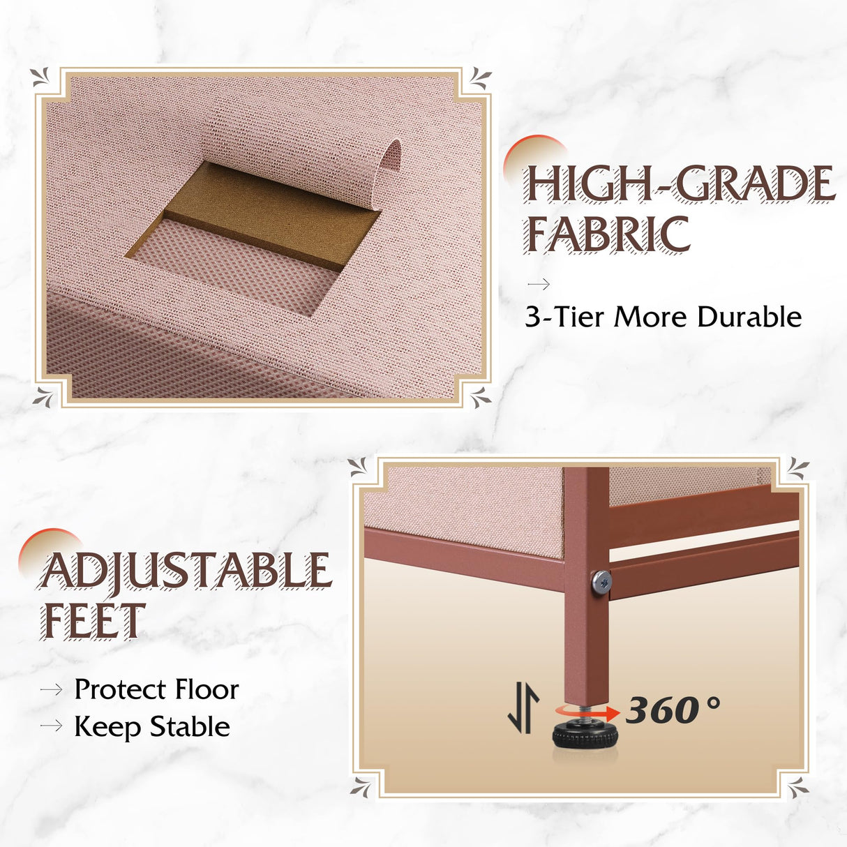 WLIVE Dresser for Bedroom with 5 Drawers, Wide Chest of Drawers, Fabric Dresser, Storage Organization Unit with Fabric Bins for Closet, Living Room, Hallway, Pink and Rose Gold WLIVE