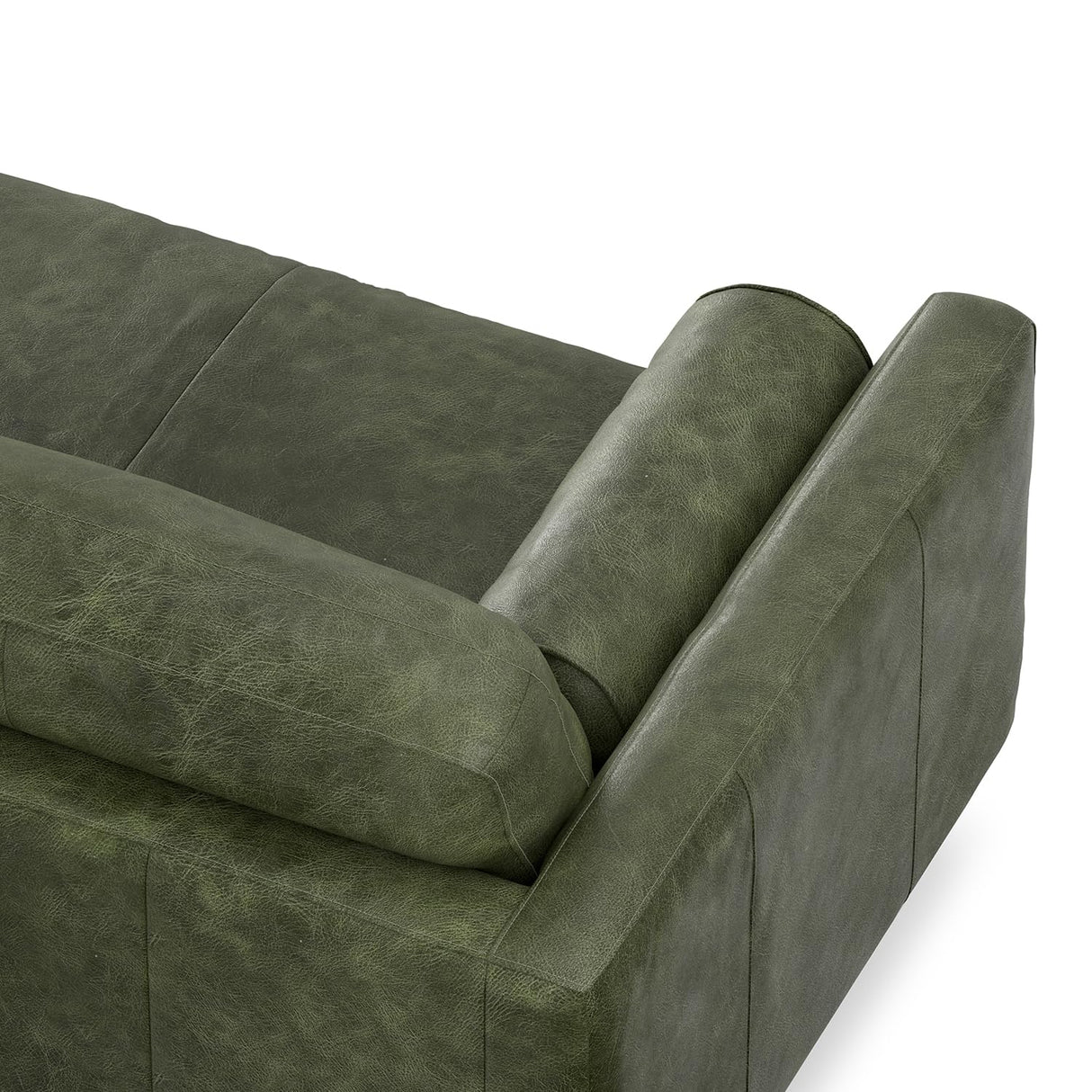 SIMPLIHOME Morrison 89-inch Wide Sofa in Moss Green Genuine Leather, Mid-Century Modern Design Couch for Living Room, Single Bench Cushion, 2 Back Cushions, 2 Bolster Pillows SIMPLIHOME
