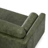 SIMPLIHOME Morrison 89-inch Wide Sofa in Moss Green Genuine Leather, Mid-Century Modern Design Couch for Living Room, Single Bench Cushion, 2 Back Cushions, 2 Bolster Pillows SIMPLIHOME