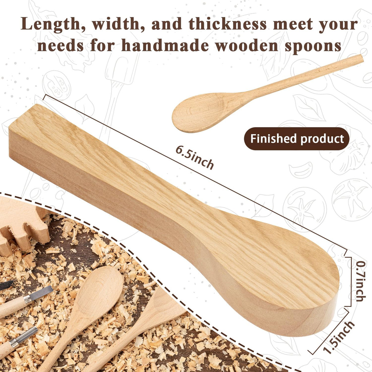 6Pcs Wood Carving Spoon Blank, Unfinished Wood Carving Spoon, 6.5IN, Blanks Carving Wood for Handicraft Enthusiasts ZMLTLMG