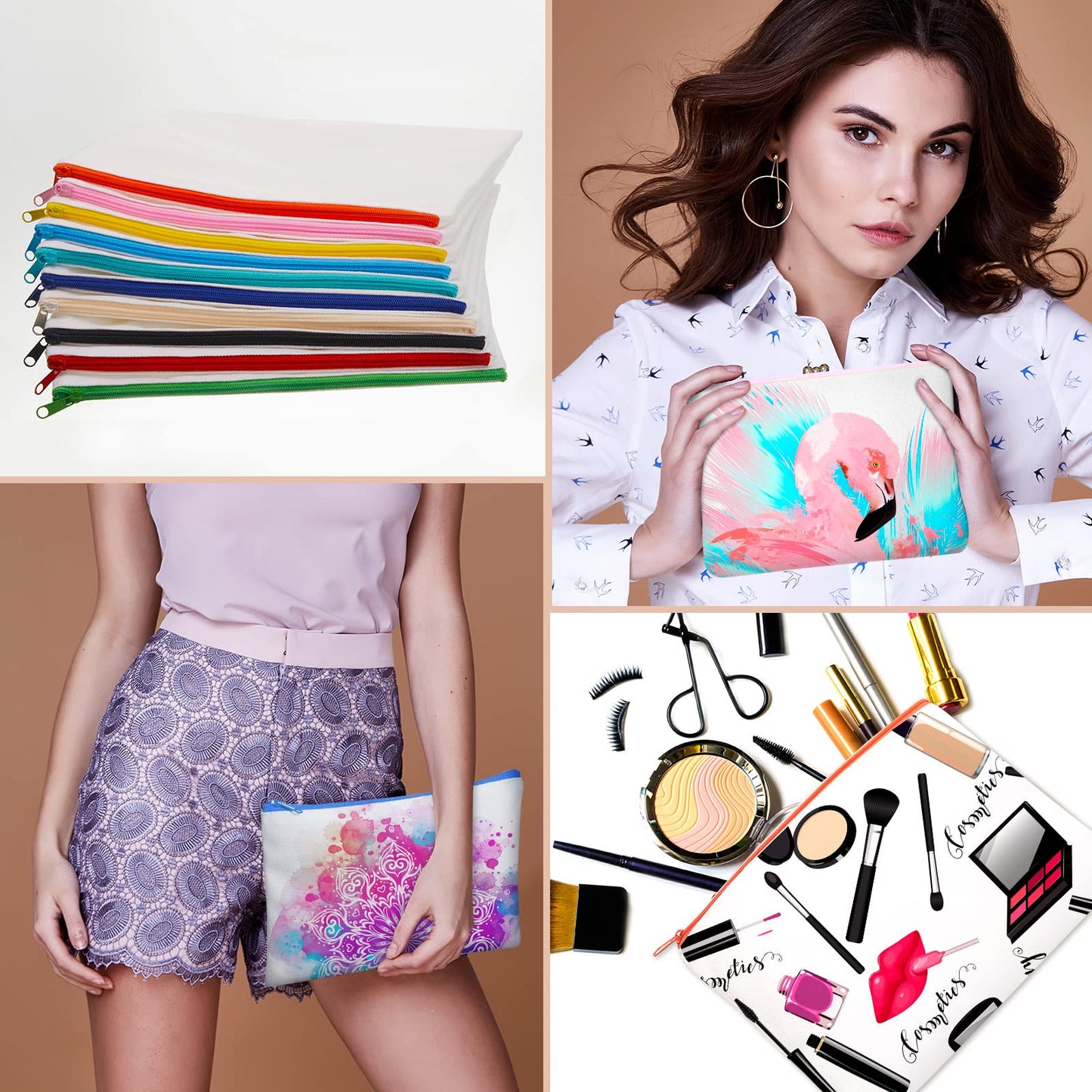 50 Pieces Sublimation Blank Canvas Makeup Bags Bulk, Blank DIY Heat Transfer Cosmetic Bags, Pen Case, Pencil Bags, Clear Sublimation Blank Pouch with Zipper (Mixed Colors, 7 x 4.3 Inch)