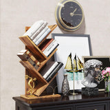 YMYNY Tree Bookshelf, 4-Tier Book Storage Organizer Shelves,Rustic Brown, HBC014H YMYNY