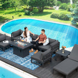 RADIATA Outdoor Aluminum Patio Furniture with Fire Pit Table, Modern Outdoor Patio Furniture Set 11 Pieces, Gray Frame Wide Seat Oversized Sectional Conversation Set for Poolside, Backyard, Grey RADIATA