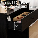 LIKIMIO Small Makeup Vanity Desk with Mirror and Lights, Vanity Table Set with Storage Drawer, Chair and Three Shelves, Bedroom, Black LIKIMIO