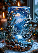 KINPLUB Christmas Candles Diamond Painting Kits for Adults Beginners, Winter Forest Snow Scenery Diamond Art Kits for Adults, DIY Full Drill Round Gem Art Dots for Home Wall Decor 12x16 Inch KINPLUB