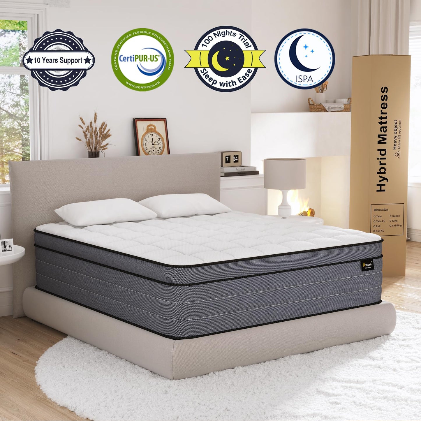 Ayeawo Full Size Mattress - 12 Inch Hybrid Mattress Full Size with Gel Memory Foam and Pocketed Springs, Pressure Relief and Upgraded Support, Medium Firm Full Mattress in a Box, Fits All Bed Frames