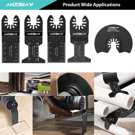 AMZBSAW 30 PCS Oscillating Tool Blades, 6 Types Oscillating Saw Blades for Metal Nails and Wood Plastic, Professional Multi Tool Blades Kits Fit Bosch Dewalt Ryobi Milwaukee AMZBSAW