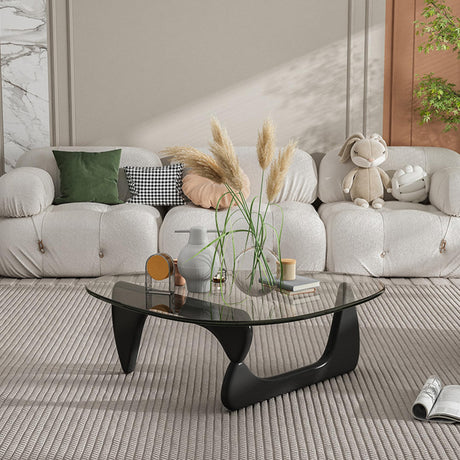 EASYSOUL Modern Glass Coffee Table, 32.68" D x 22.44" W x 15.75" H, Abstract Round Tea Tables for Living Room Home Office Industrial Cocktail Tables (Black-Clear Glass, 32.68") EASYSOUL