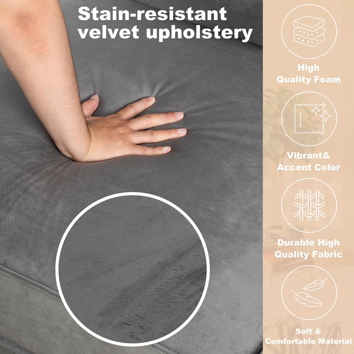 Vongrasig 6 Pieces Sectional Couch Modular Sofa with Reversible Chaise 116" Velvet U-Shaped Couch Sofa 6-seat Modular Large Sectional Couch with Ottoman for Living Room, Upholstered Cushion (Grey) Vongrasig