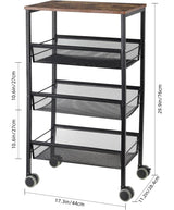 LIANTRAL Rustic Kitchen Storage Cart, 4 Tier Kitchen Cart on Wheels, Metal Mesh Storage Pantry Cart with Lockable Wheels, Wood Look Top and Metal Frame. LIANTRAL