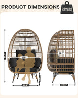 Outdoor Egg Chair, Oversized Patio Wicker Basket Chair for Balcony, Patio, Living Room, Lounge Chairs for Outside with Thick Cushions, 350LBs Capacity Egg Chair Indoor Outdoor Furniture, Black Hipicute