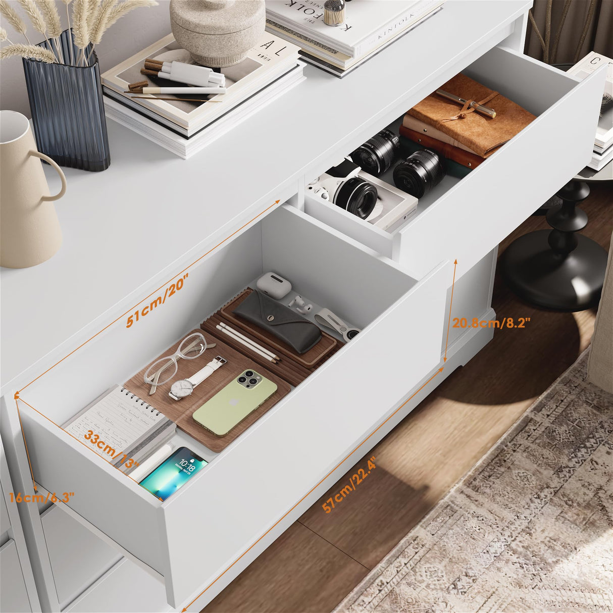 FOTOSOK 6 Drawer Double Dresser, White Dresser, Modern 6 Chest of Drawers with Deep Drawers, Wide Storage Organizer Cabinet for Living Room Home FOTOSOK