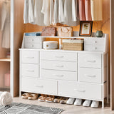 Fixwal White Dresser for Bedroom with 13 Drawers, Fabric Chest of Drawers with PU Finish for Kids, Girls, Adults, Nursery, Living Room, Closet, Entryway, Hallway (No LED Lights) Fixwal