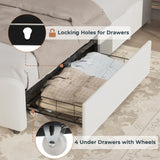 AOGLLATI Twin Bed Frame with 4 Storage Drawers & Charging Station,Upholstered Led Flower Twin Bed with Adjustable Headboard and Strong Wood Slat Support,No Spring Box Needed, Beige AOGLLATI