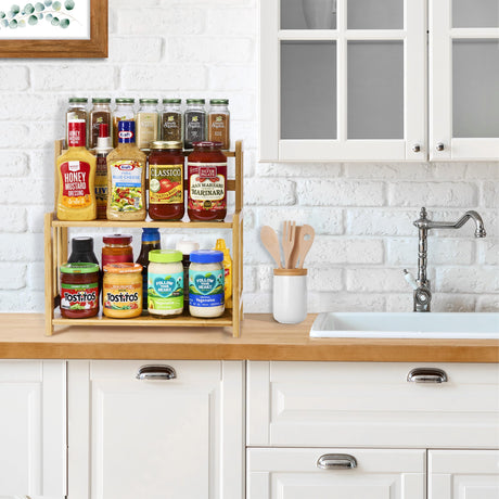 Sorbus Kitchen Countertop Organizer Bamboo Wooden Counter Storage Shelf Rack for Spice, Soap, Skin Care, Makeup Display Stand, Bathroom Shelves, Vanity, Office (3-Tier) Sorbus